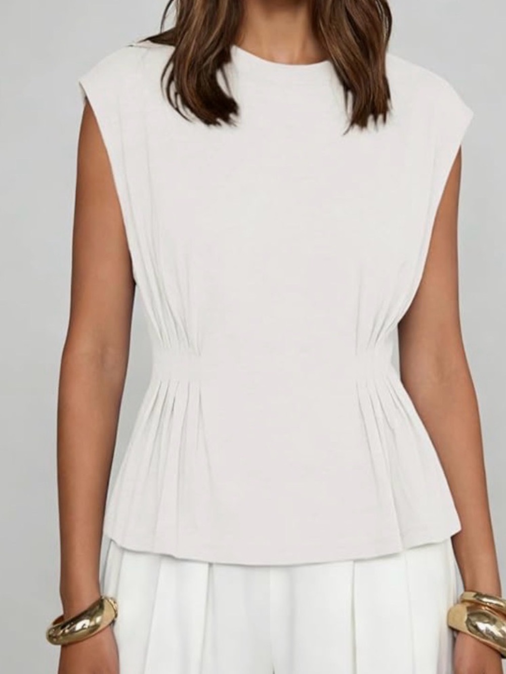 Fashion Clothing White Peplum Top Cap Sleeve Large